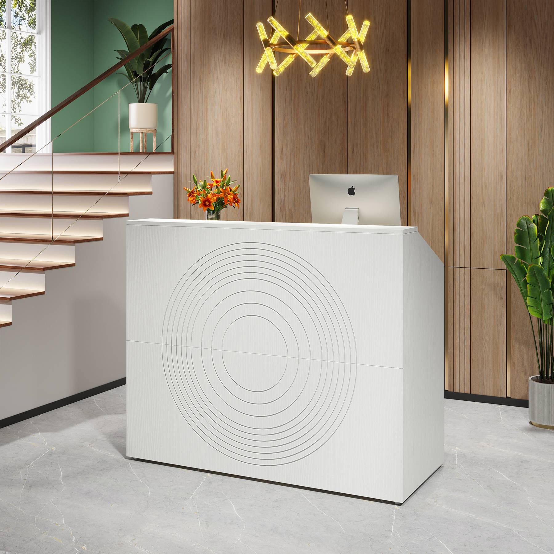Tribesigns Reception Desk, Modern 47" Front Desk Counter Table with Open Shelves Tribesigns